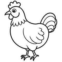 Cute Black Vector Chicken Line Art Black Vector Silhouette Cartoon Illustration