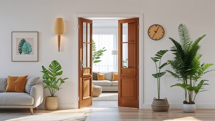 Open Home Door with Elements for Easy Opening and Closing, Isolated on a Clean White Background for Home Design