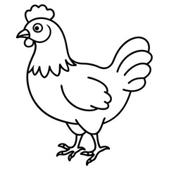 Cute Black Vector Chicken Line Art Black Vector Silhouette Cartoon Illustration