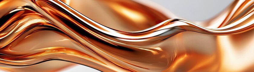 Fototapeta premium A close-up of flowing, metallic copper waves, showcasing a smooth, reflective surface with dynamic curves and rich, warm tones.