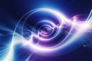 Abstract swirling energy forms in vibrant blue and purple hues, creating a cosmic, ethereal visual.