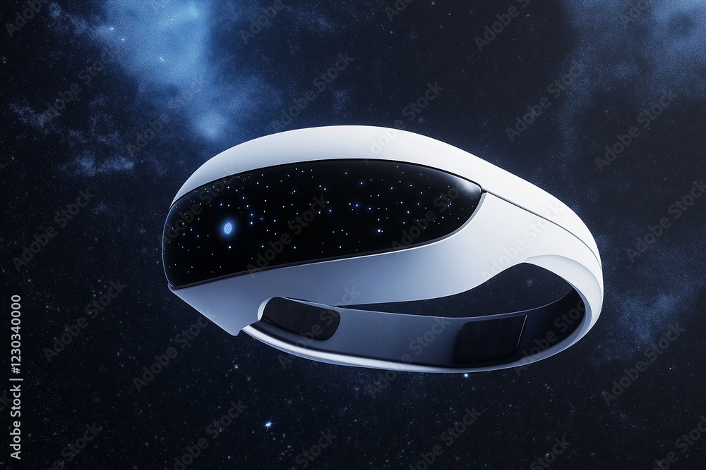 Poster a sleek virtual reality headset hovering in space
