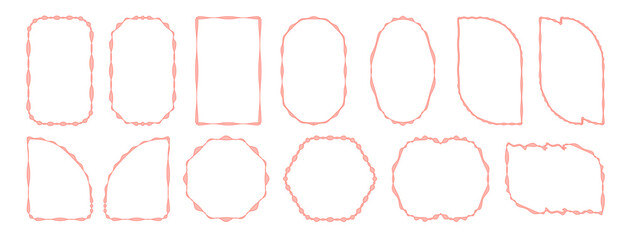 Set of decorative frames with wavy lines and patterns. Trendy vintage fancy frames for wedding invitations, birthday cards, prints.