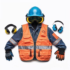 Naklejka premium Essential Safety Equipment Including Helmet, Goggles, and Ear Protection for Maximum Workplace and Personal Safety