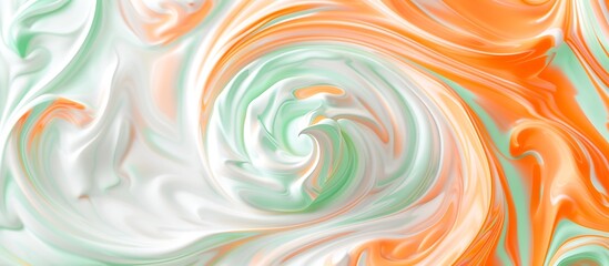 Soft pastel swirls of orange and mint green on a solid white background.