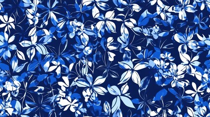Floral Seamless Pattern Featuring Elegant Blue Leaves, Vibrant Botanical Design, Artistic Representation of Nature, Perfect Textile Background