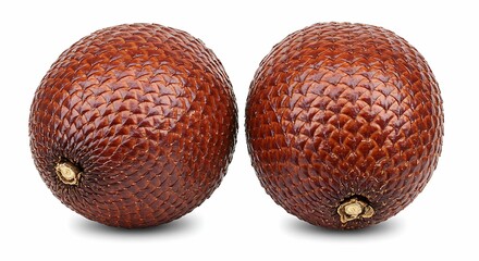 Close-up of two ripe salak fruits on a white background