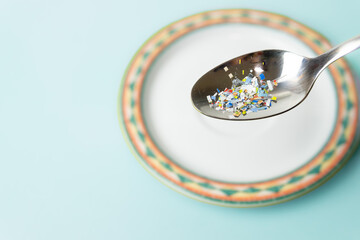 Microplastics in food. Problem of plastic particles in food, Concept, Health problems, cancer,...