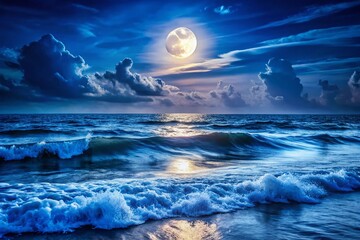 Naklejka premium Moonlit Seascape: High-Definition Night Ocean Scene