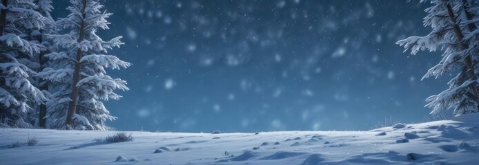 Soft winter snowfall on a calm blue background , snow-covered, abstract