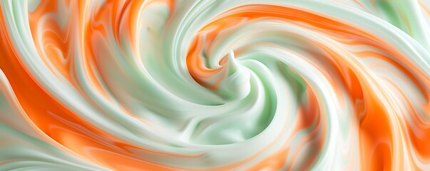 Soft pastel swirls of orange and mint green on a solid white backdrop.