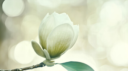 Obraz premium Elegant white magnolia flower in soft focus against a dreamy blurred background