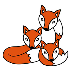3 Foxes Friends Family Three Kids Crew Team Sweet Design Lover Art Vector Illustration Card T-Shirt Poster Sticker Graphic Print Decorative Drawing Isolated Logo Decoration Symbol Creative Cool Style
