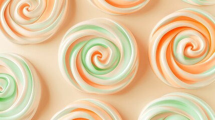 Soft pastel swirls of orange and mint green on a solid beige background.