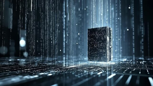 A sleek metallic digital lock shines against a dark virtual environment flanked by streams of encrypted data flowing in various directions emphasizing the concept of layered cybersecurity.