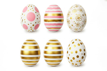 Decorative Easter Eggs Set in Gold and Pink, Elegant Patterns and Floral Motifs