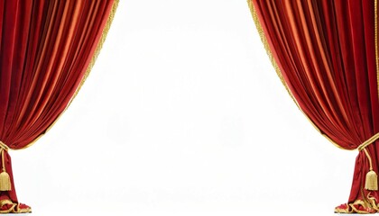 elegant red and gold theater curtains isolated on white background