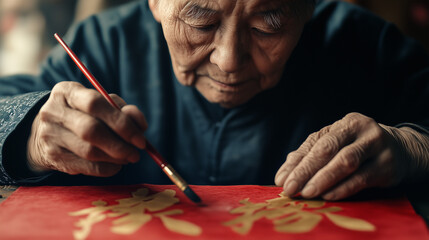 Vintage Film Shot of Chinese Calligraphy for New Year
