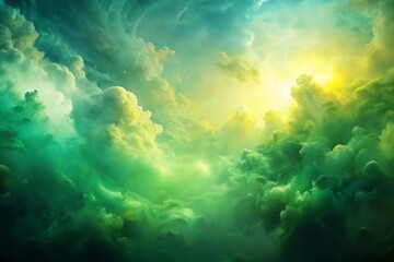 Fototapeta premium Mystical Green Yellow Abstract Gradient Background, Cloudy Texture, Soft Lighting, Copy Space Left