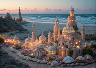 Obraz premium Mystical Miniature Shell City: Surreal Fantasy Seascape