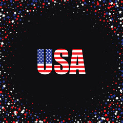 Red white and blue stars on a black background. USA. Independence Day. Eps 10