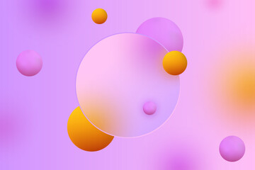 Minimalist glass morphism style presentation background with transparent circle with blur effect. Decorated with round multi-colored balls. Eps 10