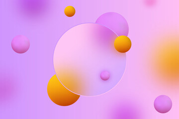 Minimalist glass morphism style presentation background with transparent circle with blur effect. Decorated with round multi-colored balls. Eps 10