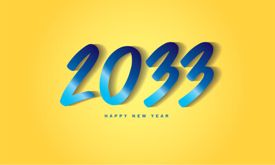 2033 Happy New Year on yellow background, 2033 text design blue color, vector illustration, 2033 number design, Creative design for Greeting 