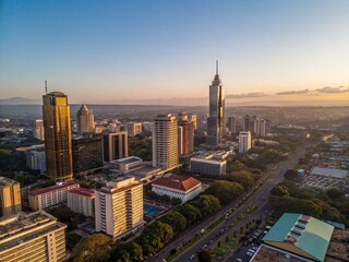 Nairobi Skyline Panorama: High-Resolution Single-Line Cityscape at Dawn