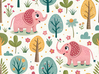 colorful seamless pattern for kids with cute elephants
