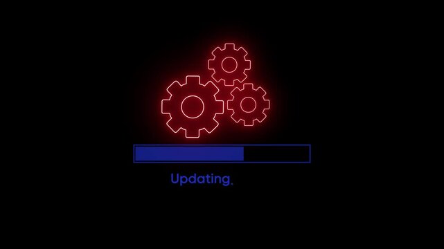 Operating system upgrade concept, software updating and process , update Setting updating icon animation . System software update or upgrade neon icon.