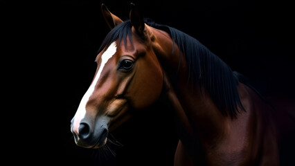 Obraz premium Closeup of a brown horses head on a dark background