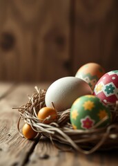 Easter eggs decoration wooden background easter egg holiday illustration celebration easter