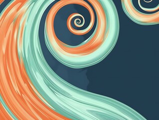 Soft pastel swirls of orange and mint green on a solid navy blue background.