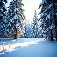 Obraz premium A blanket of snow covering the winter forest landscape, snowy landscape, wintry scene