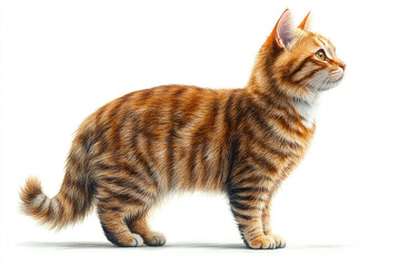 Obraz premium A ginger tabby cat stands alertly in profile