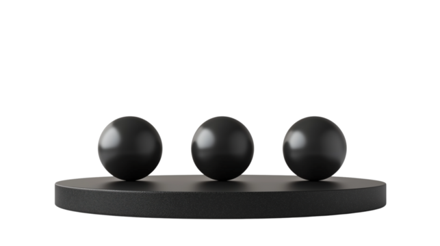  Black podium or pedestal with round shapes, on  Transparent PNG format background. 