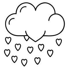 Heart Rain from a Cloud Line Art