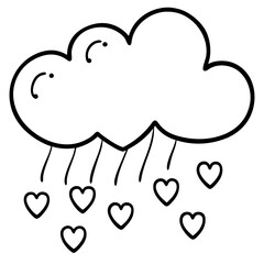 Heart Rain from a Cloud Line Art