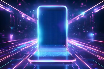 Obraz premium Futuristic Smartphone Display Neon Lights Abstract Technology Background