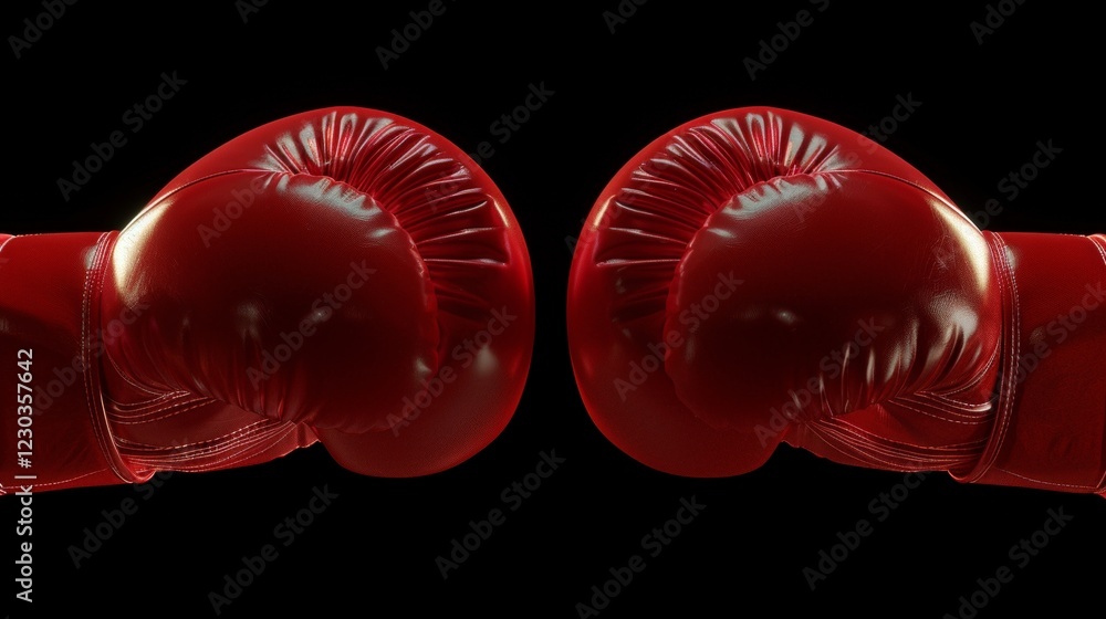 Poster dynamic clash of two boxing gloves in a dark isolated background created by ai technology