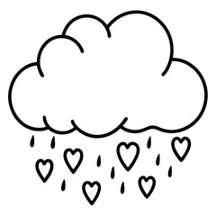 Heart Rain from a Cloud Line Art