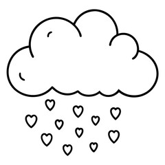 Heart Rain from a Cloud Line Art