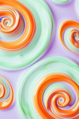 Soft pastel swirls of orange and mint green on a solid lavender background.