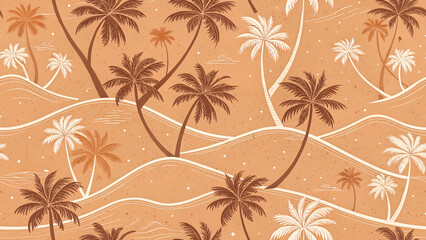 Wallpaper with silhouettes of palm trees on an orange background - seamless pattern for your design
