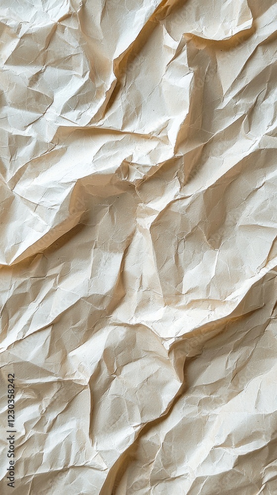Poster Soft whispers of crumpled cream paper unfold with intricate textures, inviting contemplation. The muted palette creates a tranquil atmosphere, perfect for creative reflection and artistic expression