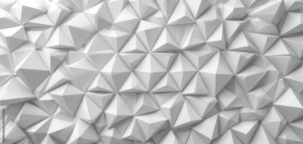 Poster White geometric 3D background with triangular shapes creating abstract pattern