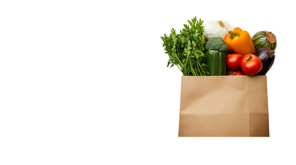  A paper bag with healthy food, including vegetables and fruits, on  Transparent PNG format background.