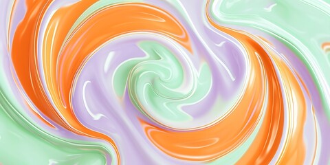 Soft pastel swirls of orange and mint green on a solid lavender background.