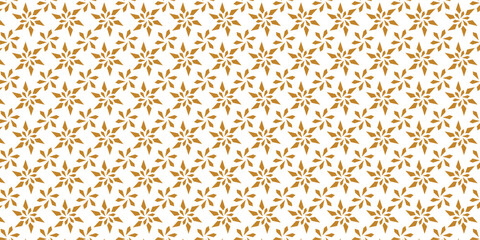 Golden vector floral seamless pattern. Abstract luxury geometric ornamental texture with small flower silhouettes. Gold and white simple ornament in oriental style.
